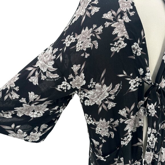 Spiritual Gangster Womens One Size Floral Black Tie Kimono Robe Duster Boho - Picture 3 of 8